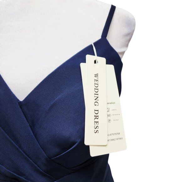 Elegant Navy Blue V-Neck Wedding party dress Size 6 - Picture 4 of 11